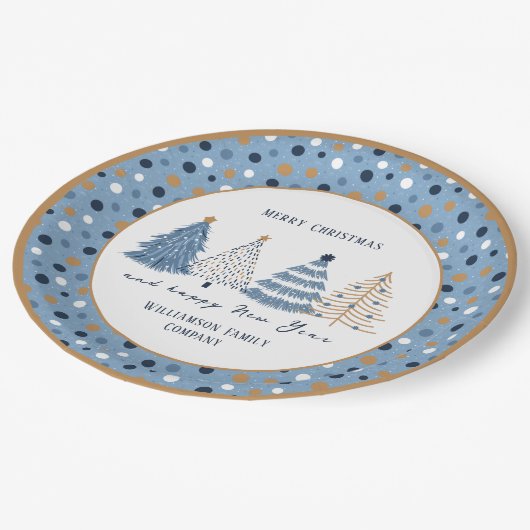 Assiettes En Carton Points Arbres Bleus Texte Moderne Noël (Angle)