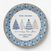 Assiettes En Carton Points Arbres Bleus Texte Moderne Noël (Devant)