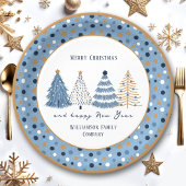 Assiettes En Carton Points Arbres Bleus Texte Moderne Noël