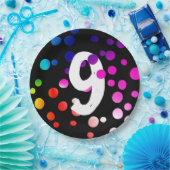 Assiettes En Carton Points arc-en-ciel 9e anniversaire (Fête)