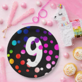 Assiettes En Carton Points arc-en-ciel 9e anniversaire (Fête)