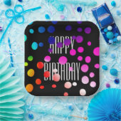 Assiettes En Carton Points Arc-en-ciel d'anniversaire en noir (Fête)