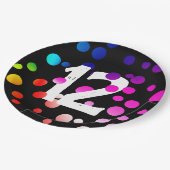 Assiettes En Carton Points arc-en-ciel du 12e anniversaire en noir (Angle)