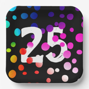Assiettes En Carton Points arc-en-ciel du 25e anniversaire en noir