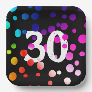 Assiettes En Carton Points arc-en-ciel du 30e anniversaire en noir