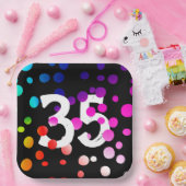 Assiettes En Carton Points arc-en-ciel du 35e anniversaire en noir (Fête)