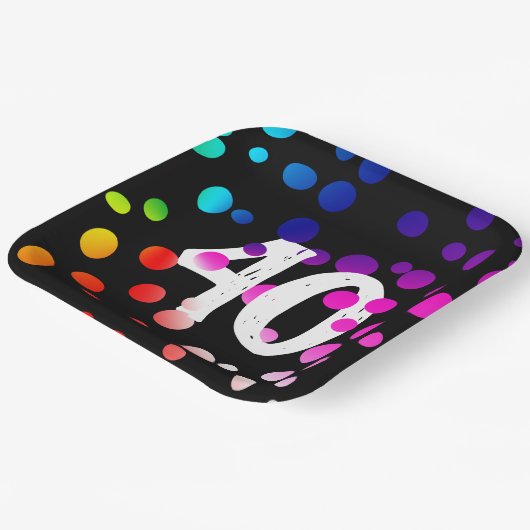 Assiettes En Carton Points arc-en-ciel du 40e anniversaire en noir (Angulaire)