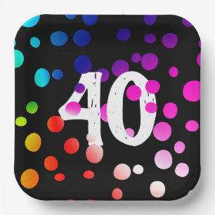 Assiettes En Carton Points arc-en-ciel du 40e anniversaire en noir