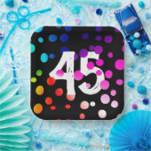 Assiettes En Carton Points arc-en-ciel du 45e anniversaire en noir (Fête)