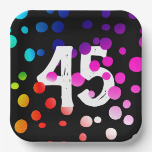 Assiettes En Carton Points arc-en-ciel du 45e anniversaire en noir