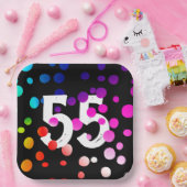 Assiettes En Carton Points arc-en-ciel du 55e anniversaire en noir (Fête)