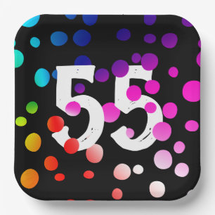 Assiettes En Carton Points arc-en-ciel du 55e anniversaire en noir