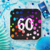 Assiettes En Carton Points arc-en-ciel du 60e anniversaire en noir (Fête)