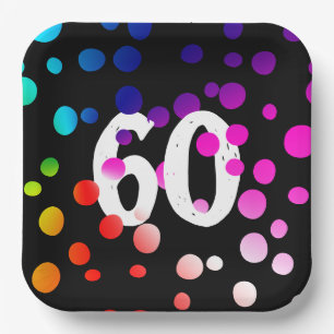 Assiettes En Carton Points arc-en-ciel du 60e anniversaire en noir