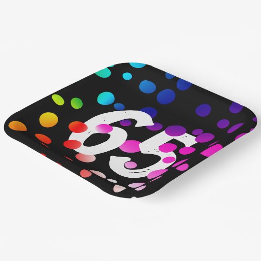 Assiettes En Carton Points arc-en-ciel du 65e anniversaire en noir (Angulaire)
