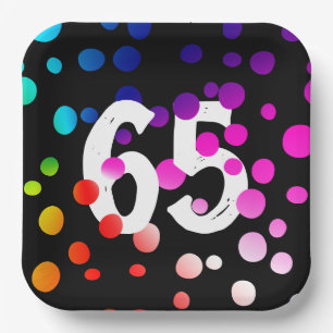 Assiettes En Carton Points arc-en-ciel du 65e anniversaire en noir