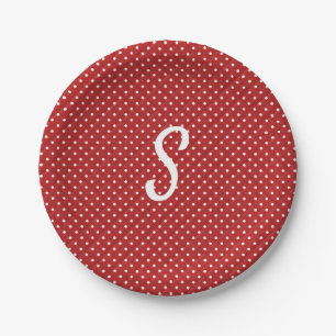 Assiettes En Carton Points blancs sur monogramme rouge