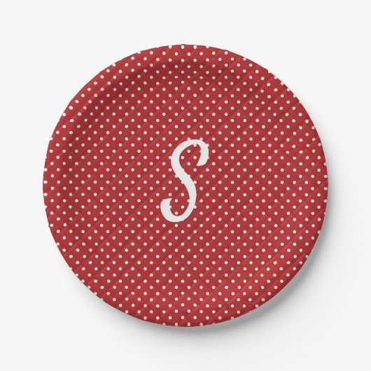 Assiettes En Carton Points blancs sur monogramme rouge (Devant)