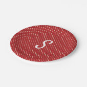 Assiettes En Carton Points blancs sur monogramme rouge (Angle)