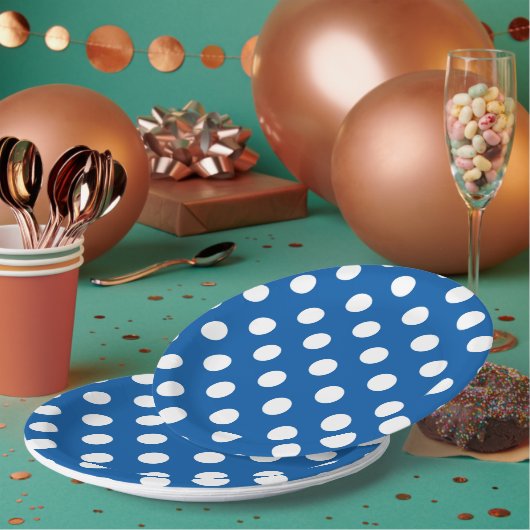 Assiettes En Carton Points Bleus Et Blancs (Multi)