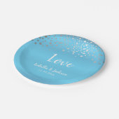 Assiettes En Carton Points Confetti Bleu Bébé et Argent (Angle)