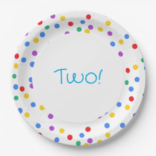 Assiettes En Carton Points Confetti colorés 2e fête d'anniversaire