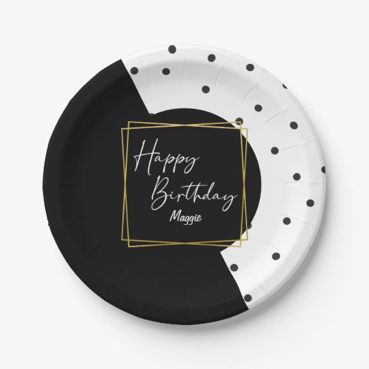 Assiettes En Carton Points Confetti noirs et blancs pour elle (Devant)