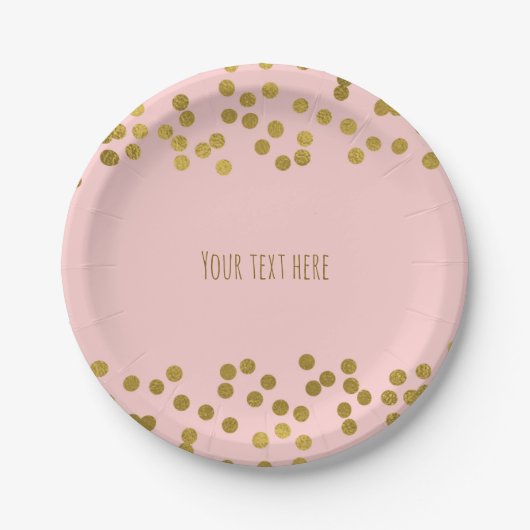 Assiettes En Carton Points Confetti Pink & Gold Faux Blushing (Devant)