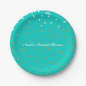 Assiettes En Carton Points Confetti Turquoise Bleu & Or brillants Mode (Devant)