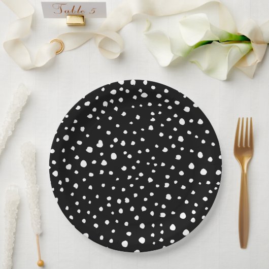 Assiettes En Carton Points dalmatiens, Zones dalmatiennes, Noir et Bla (Mariage)