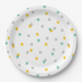Assiettes En Carton Points d'aqua gris et de confetti jaune (Devant)