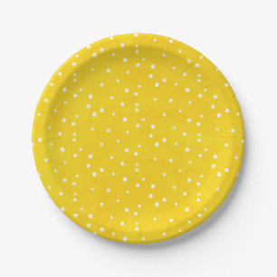 Assiettes En Carton Points d'aquarelle jaune et blanc