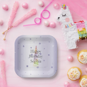 Assiettes En Carton Points de citron vert rose or Unicorn Anniversaire