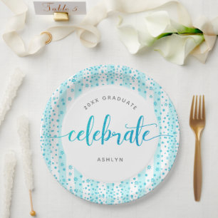 Assiettes En Carton Points de script de parties scintillant turquoise 