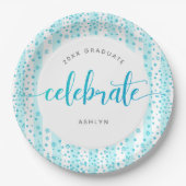Assiettes En Carton Points de script de parties scintillant turquoise (Devant)