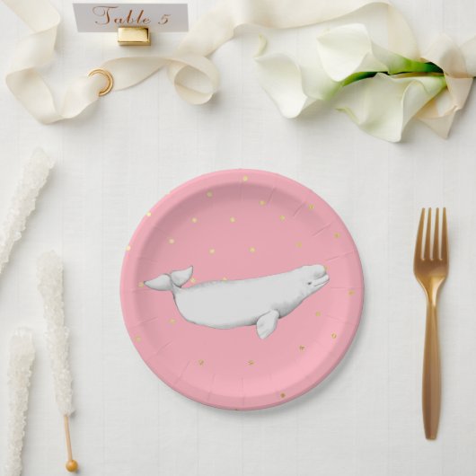 Assiettes En Carton Points D'Illustration De Baleine De Beluga Rose (Mariage)