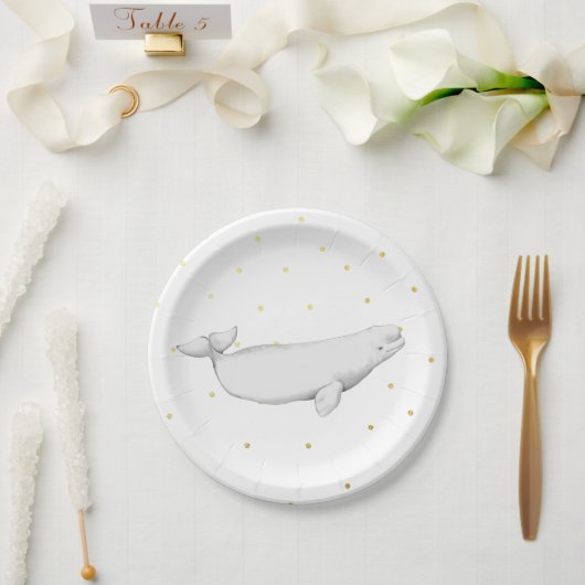 Assiettes En Carton Points d'illustration de baleines bélugas (Mariage)