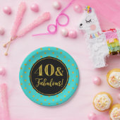 Assiettes En Carton Points d'or noir turquoise pour la fête du 40e ann (Fête)