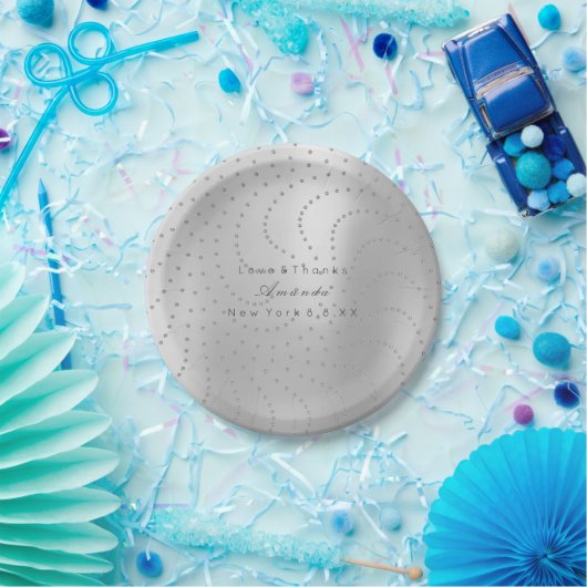Assiettes En Carton Points en argent gris cristal Swarovski personnali (Fête)