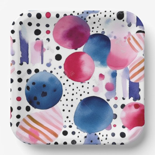 Assiettes En Carton Points et bandes 2 (Recto)