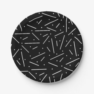 Assiettes En Carton Points et tirets sur noir