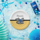 Assiettes En Carton Points Jaunes Bleus Rose Chevron Bow avec nom (Fête)