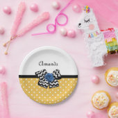 Assiettes En Carton Points Jaunes Bleus Rose Chevron Bow avec nom (Fête)