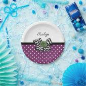 Assiettes En Carton Points mignons pourpres Rose vert Chevron Bow avec (Fête)