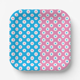 Assiettes En Carton Points minimalistes rose, blanc et bleu