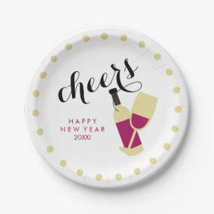 Assiettes En Carton Points modernes de vin et d'or de bonne année
