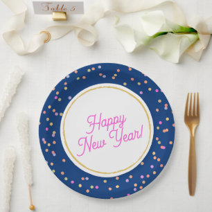 Assiettes En Carton Points multicolores personnalisés Bleu et Rose Bon