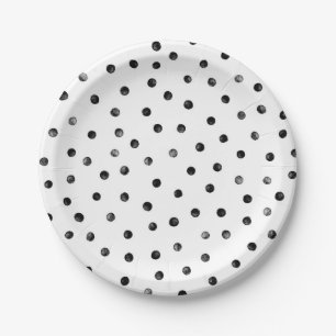 Assiettes En Carton Points noirs et blancs de confettis