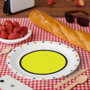 Assiettes En Carton Points noirs jaunes orange
