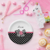 Assiettes En Carton Points noirs mignons Rose rose Chevron Bow et nom (Fête)